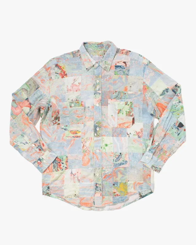 Japanese Repro Button Up Shirt, H.R Market, Marbled Watercolor - L sold by Kiriko
