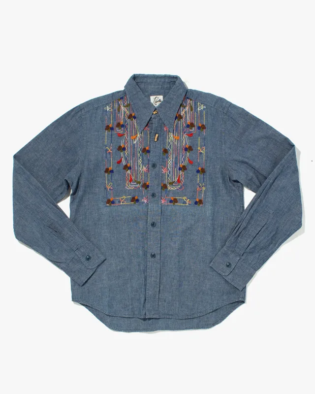 *momo took* Japanese Repro Button Up Shirt, Needles, Multicolor Embroidery - M sold by Kiriko