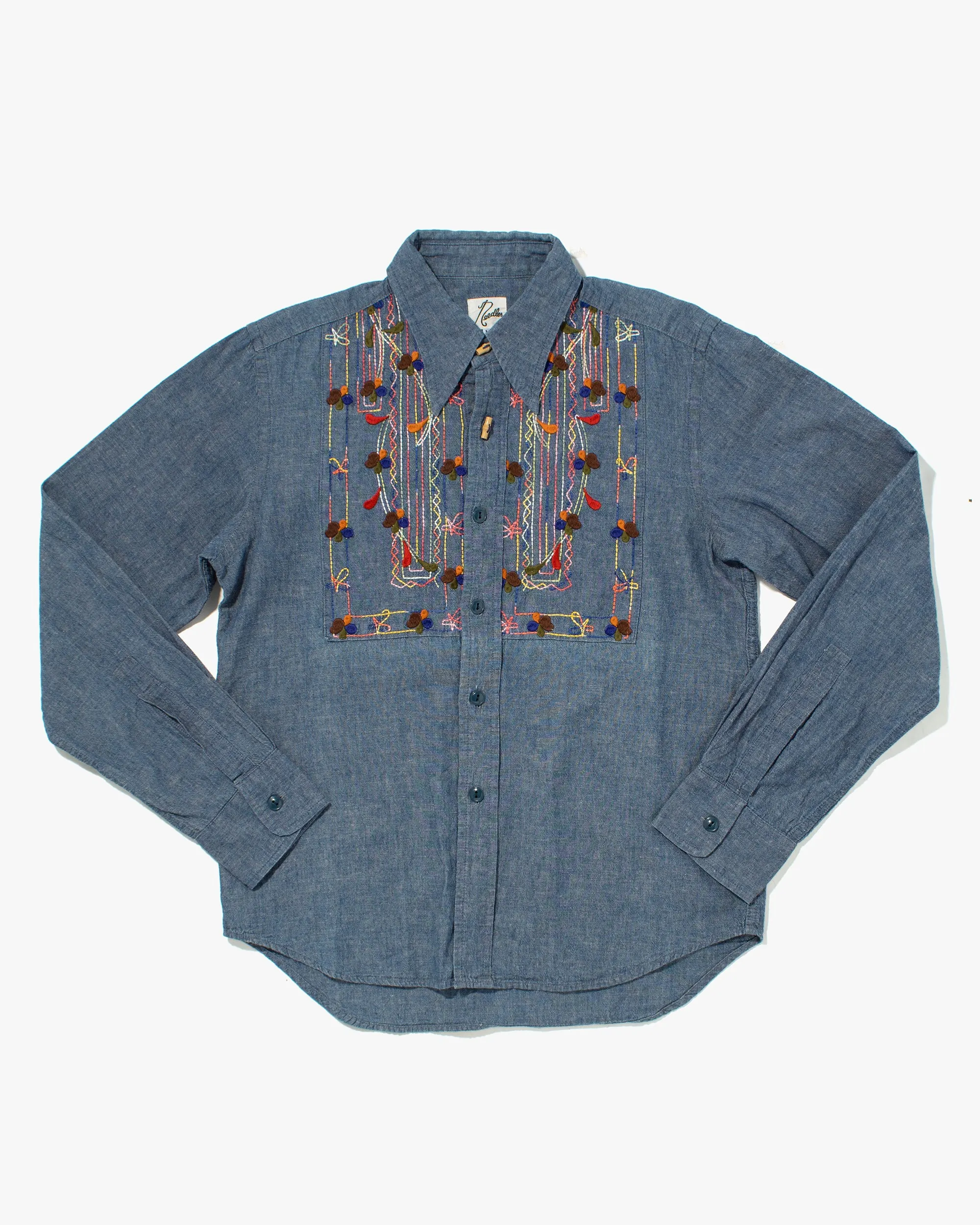 *momo took* Japanese Repro Button Up Shirt, Needles, Multicolor Embroidery - M sold by Kiriko