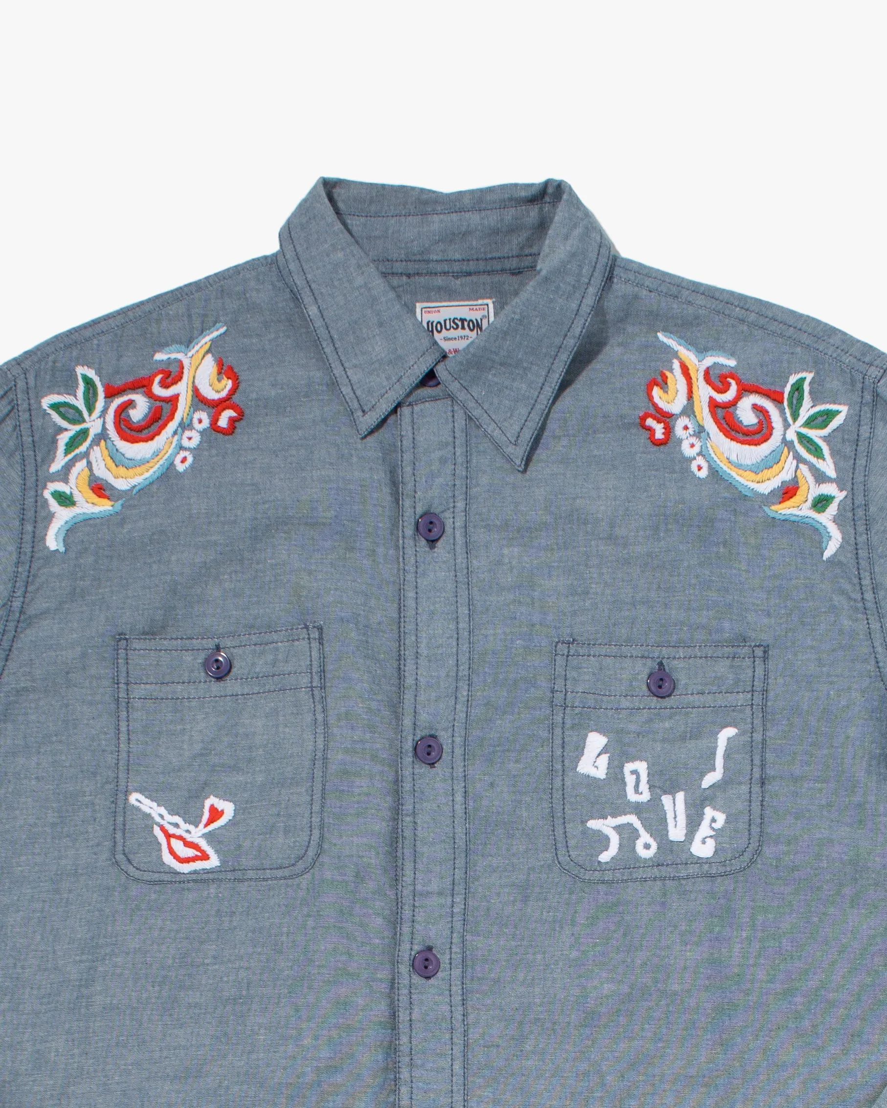 Japanese Repro Button Up Shirt, Houston, Floral Embroidery - L sold by Kiriko product image thumbnail 2