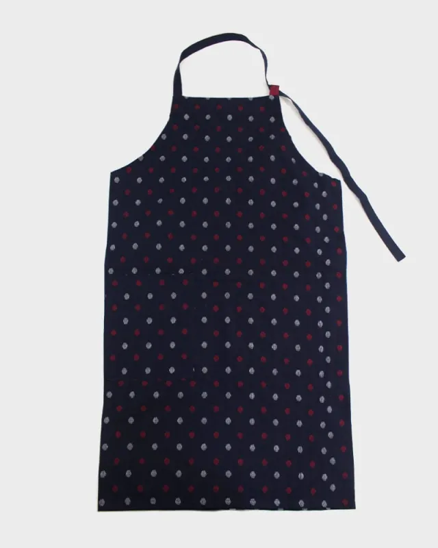 ToK Japanese Apron, Cafe Style, Indigo with Red And White Polka Dots sold by Kiriko