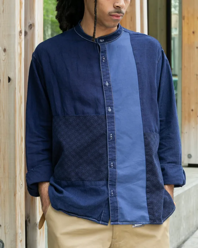 Kiriko Original Shirt, Long Sleeve Button-Up, Patched Mandarin Collar, Shippou, Custom Dyed sold by Kiriko