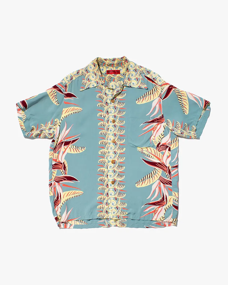 Japanese Repro, Aloha Shirt, Yamane, Blue with Feathers - 40 sold by Kiriko