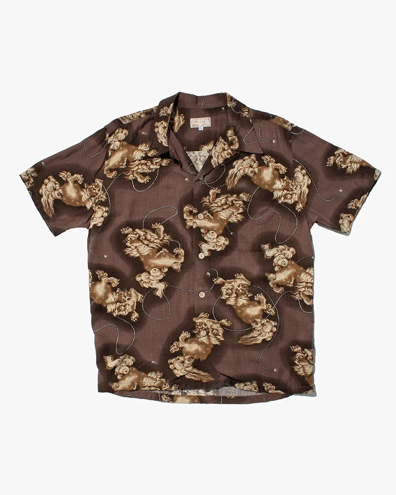 Japanese Repro Shirt, Short Sleeve Aloha Shirt, Hawaiian Aloha Tropical Brand, Brown with Lions - LL sold by Kiriko