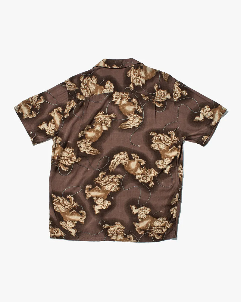 Japanese Repro Shirt, Short Sleeve Aloha Shirt, Hawaiian Aloha Tropical Brand, Brown with Lions - LL sold by Kiriko product image thumbnail 3