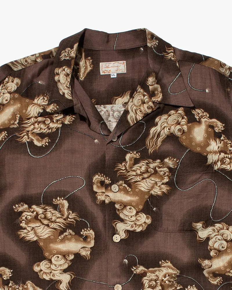 Japanese Repro Shirt, Short Sleeve Aloha Shirt, Hawaiian Aloha Tropical Brand, Brown with Lions - LL sold by Kiriko product image thumbnail 2