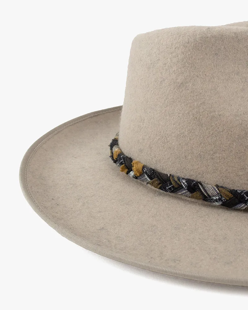 Kiriko Custom Wool Felt Hat, Oatmeal with Braided Boro Fabric, Brixton, Oatmeal and Taupe sold by Kiriko product image thumbnail 3