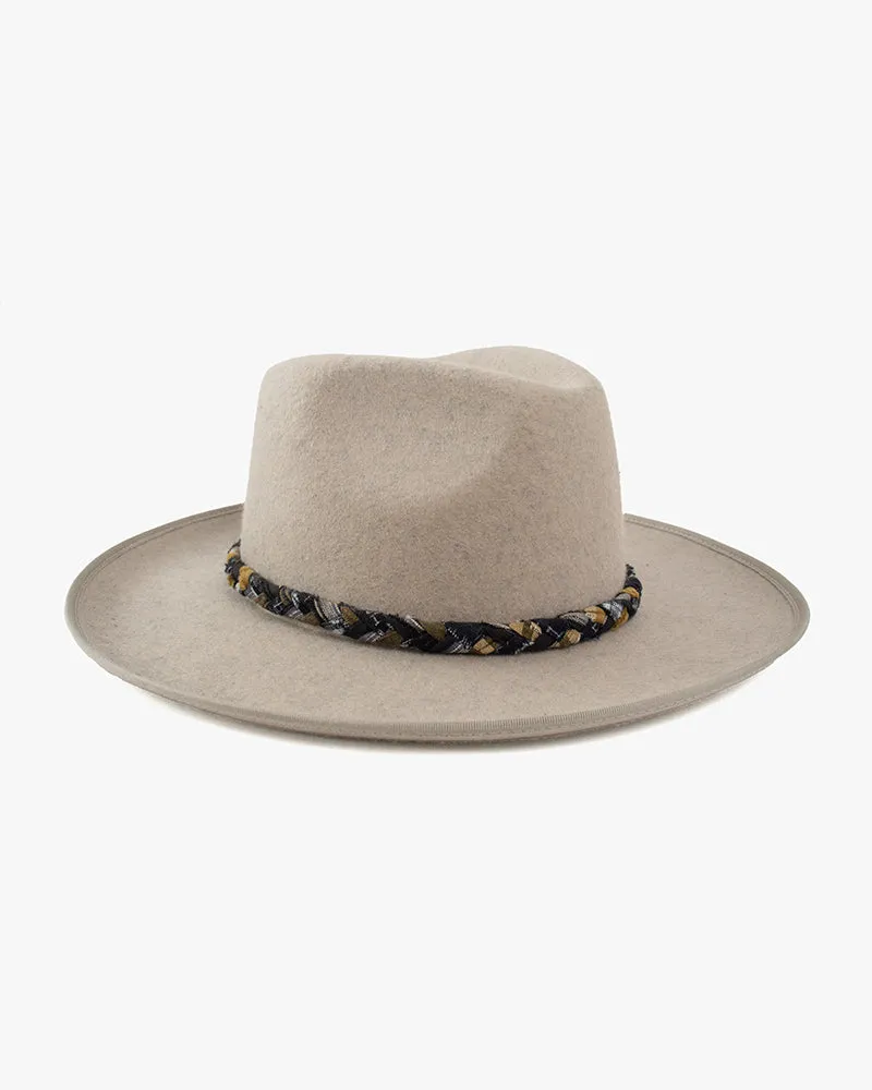 Kiriko Custom Wool Felt Hat, Oatmeal with Braided Boro Fabric, Brixton, Oatmeal and Taupe sold by Kiriko product image thumbnail 2
