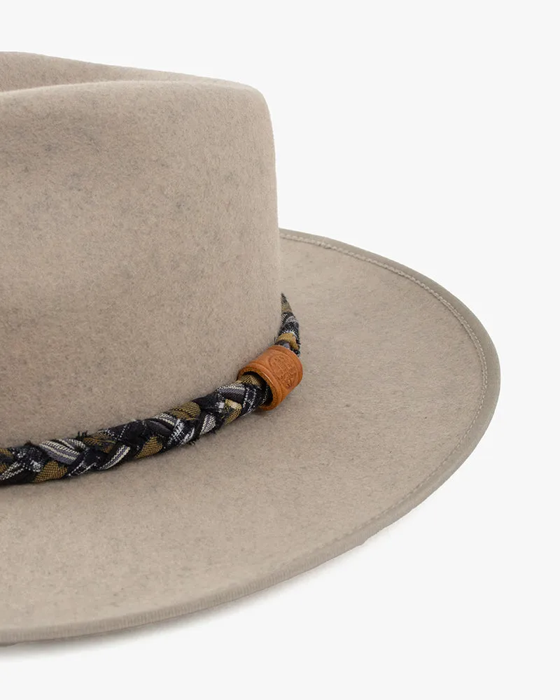 Kiriko Custom Wool Felt Hat, Oatmeal with Braided Boro Fabric, Brixton, Oatmeal and Taupe sold by Kiriko product image thumbnail 4