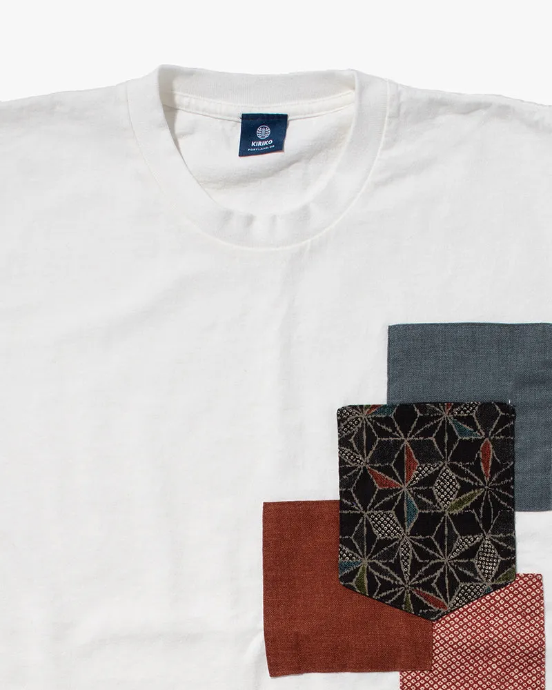 Kiriko Original Tee, 8oz Cotton, Patched Pocket Tee, White with Red Kanoko, Black and Multi Colored Asanoha sold by Kiriko product image thumbnail 2