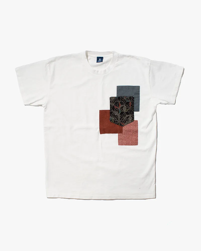 Kiriko Original Tee, 8oz Cotton, Patched Pocket Tee, White with Red Kanoko, Black and Multi Colored Asanoha sold by Kiriko