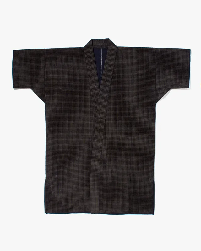 Vintage Noragi Jacket, Partially Sashiko Stitched, Indigo with Grid sold by Kiriko