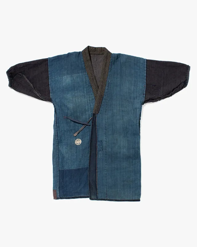 Vintage Noragi Jacket, Fully Sashiko Stitched, Indigo with Grid Collar sold by Kiriko