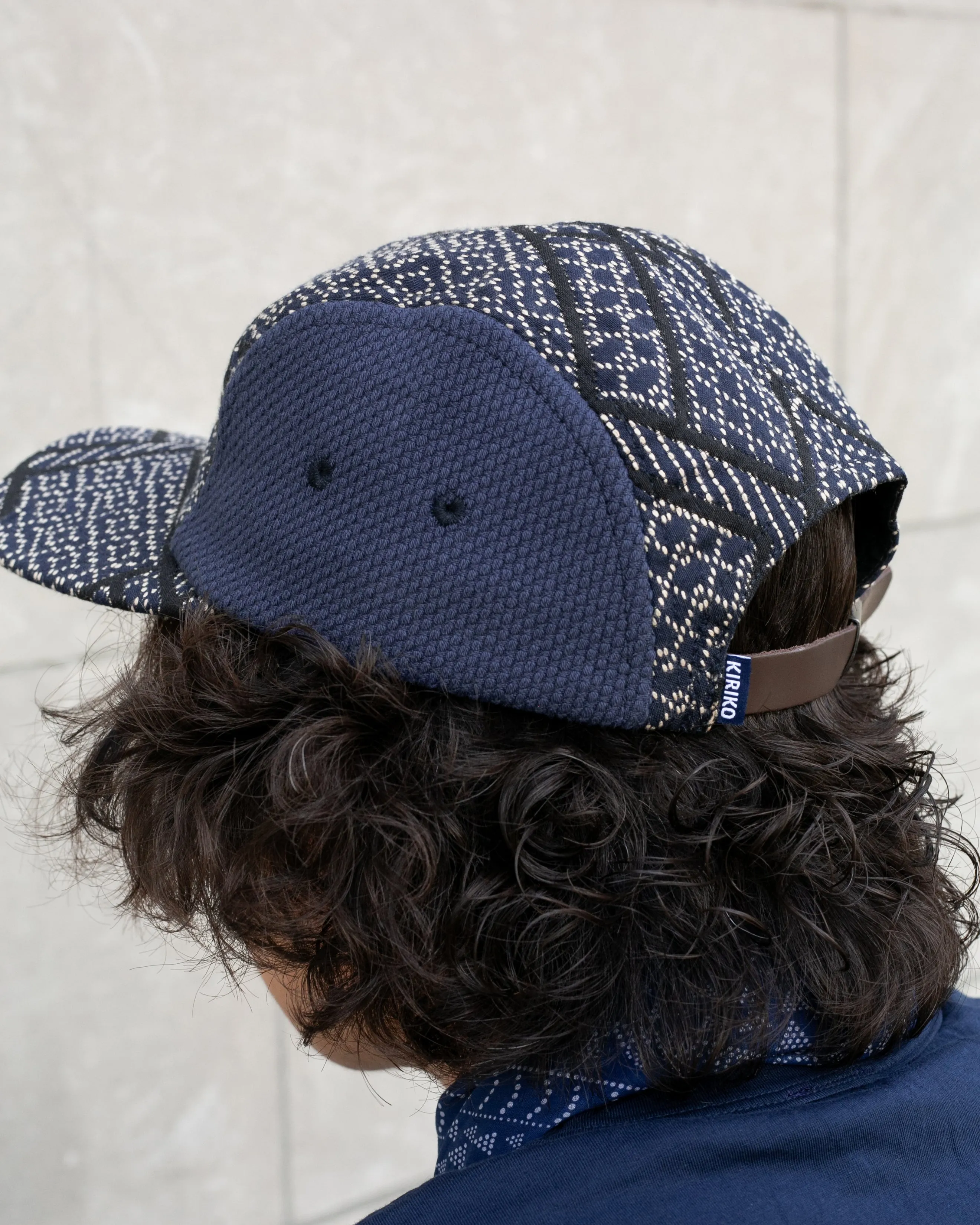 Kiriko Original Cap, 5-Panel, Two Tone, Indigo and Black Sashiko Hishi X Sashi-Ori sold by Kiriko product image thumbnail 2