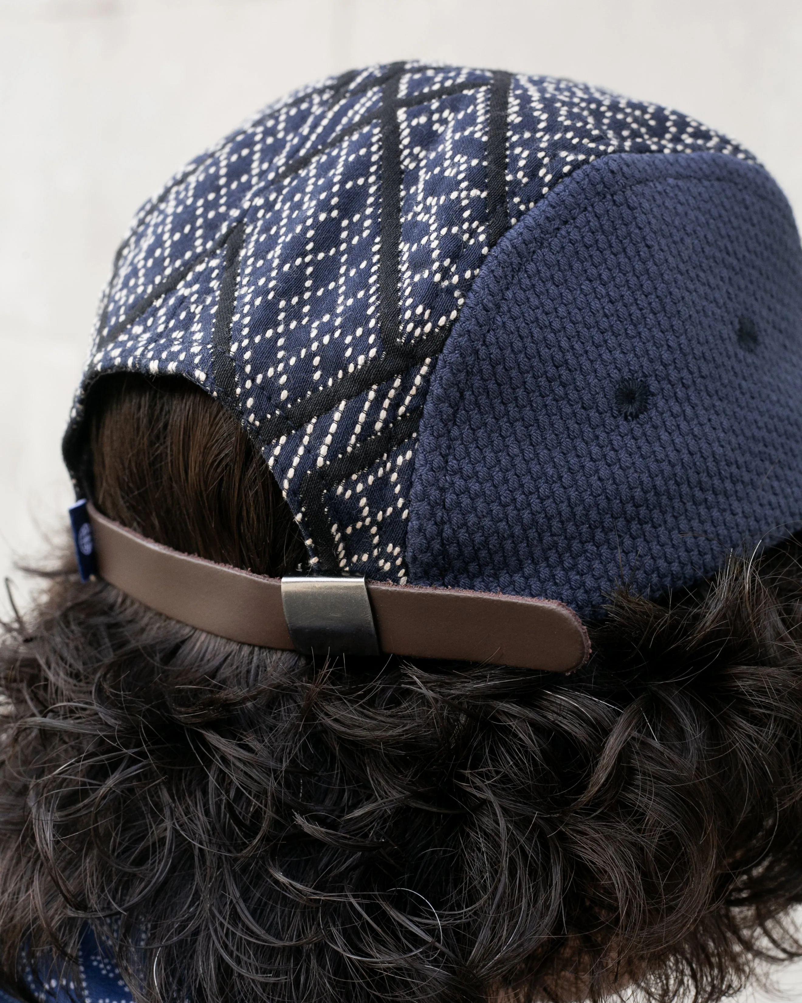 Kiriko Original Cap, 5-Panel, Two Tone, Indigo and Black Sashiko Hishi X Sashi-Ori sold by Kiriko product image thumbnail 3
