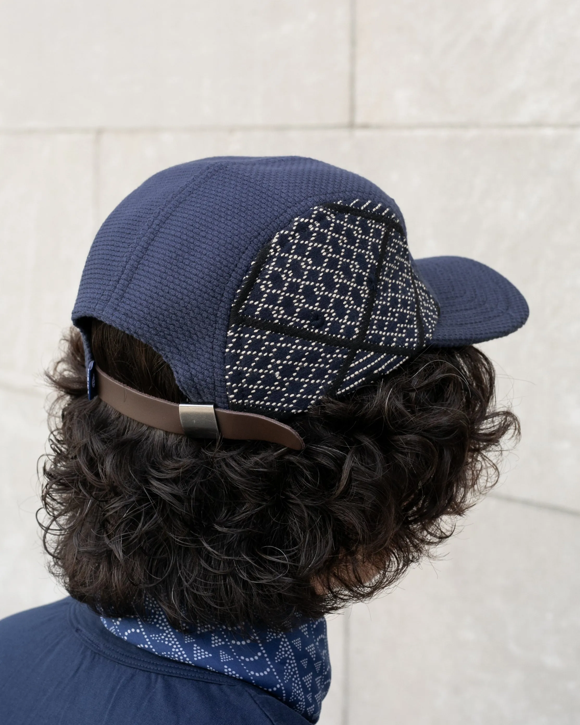 Kiriko Original Cap, 5-Panel, Two Tone, Indigo and Black Sashiko Hishi X Sashi-Ori sold by Kiriko product image thumbnail 5