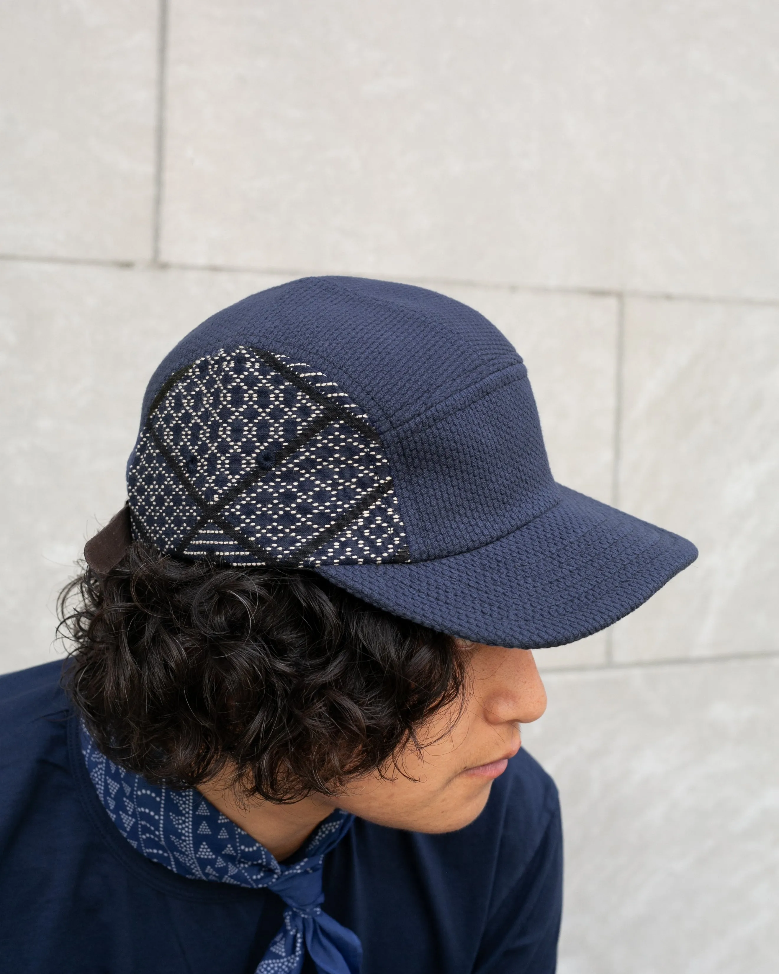 Kiriko Original Cap, 5-Panel, Two Tone, Indigo and Black Sashiko Hishi X Sashi-Ori sold by Kiriko product image thumbnail 4