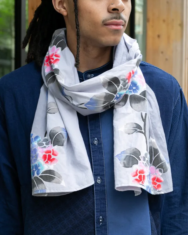 Yukata Scarf, Gray With Flowers sold by Kiriko