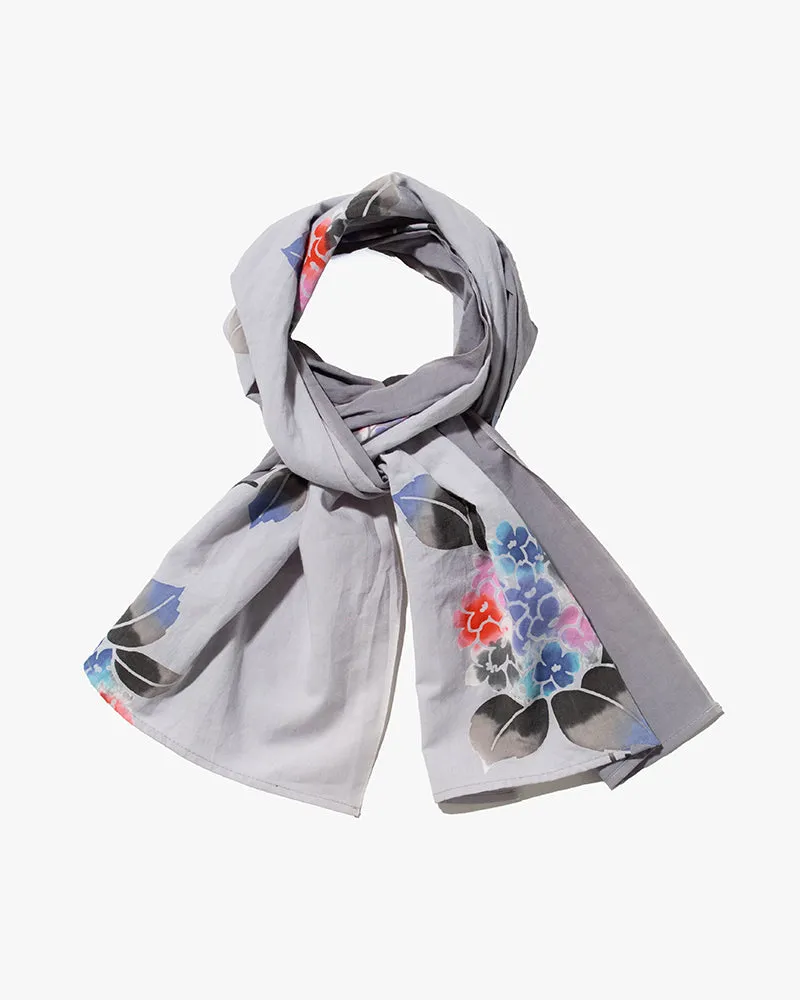 Yukata Scarf, Gray With Flowers sold by Kiriko product image thumbnail 3