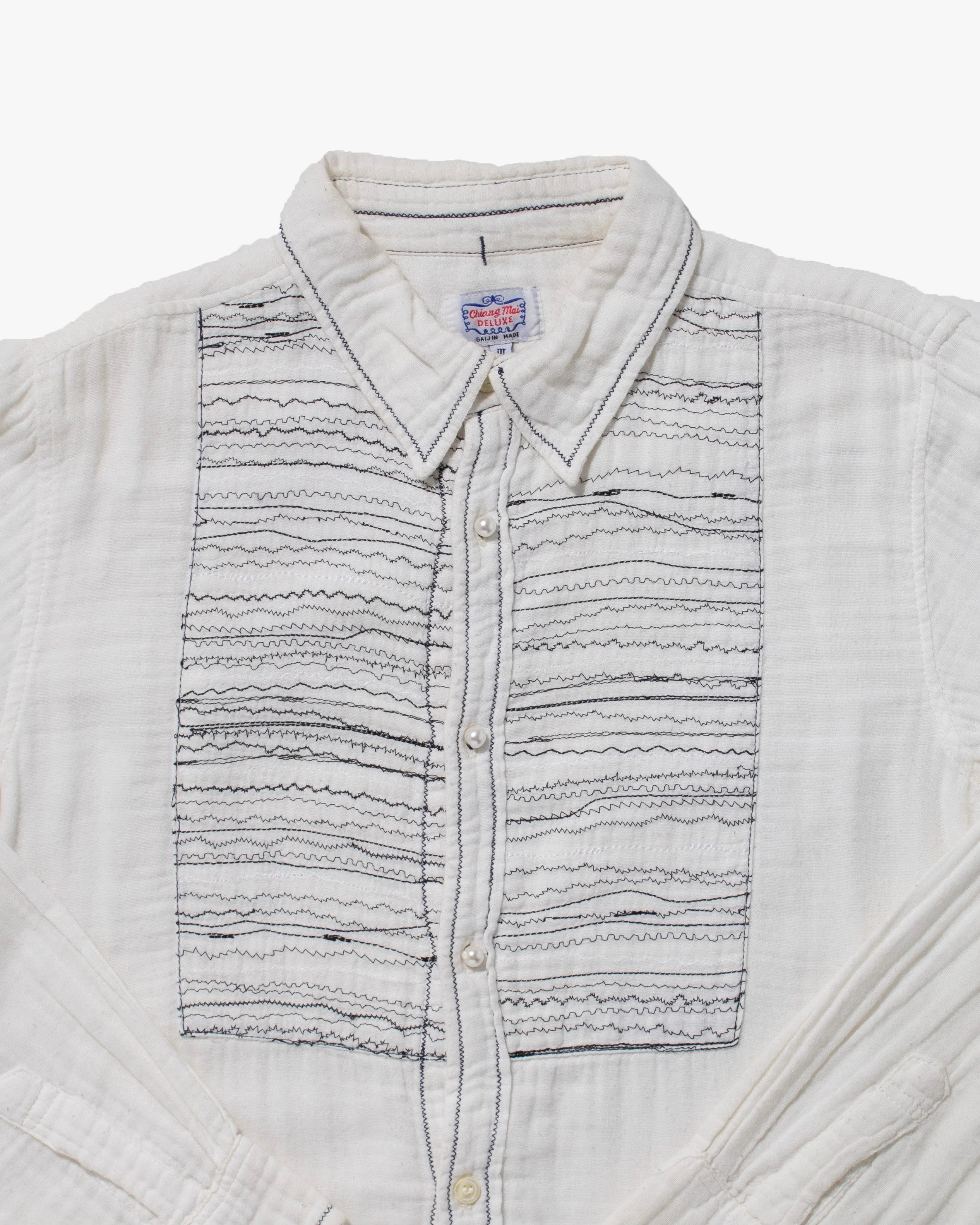 Japanese Repro Button Up Shirt, Gaijin Made, White with Black Embroidery - 3 sold by Kiriko product image thumbnail 2