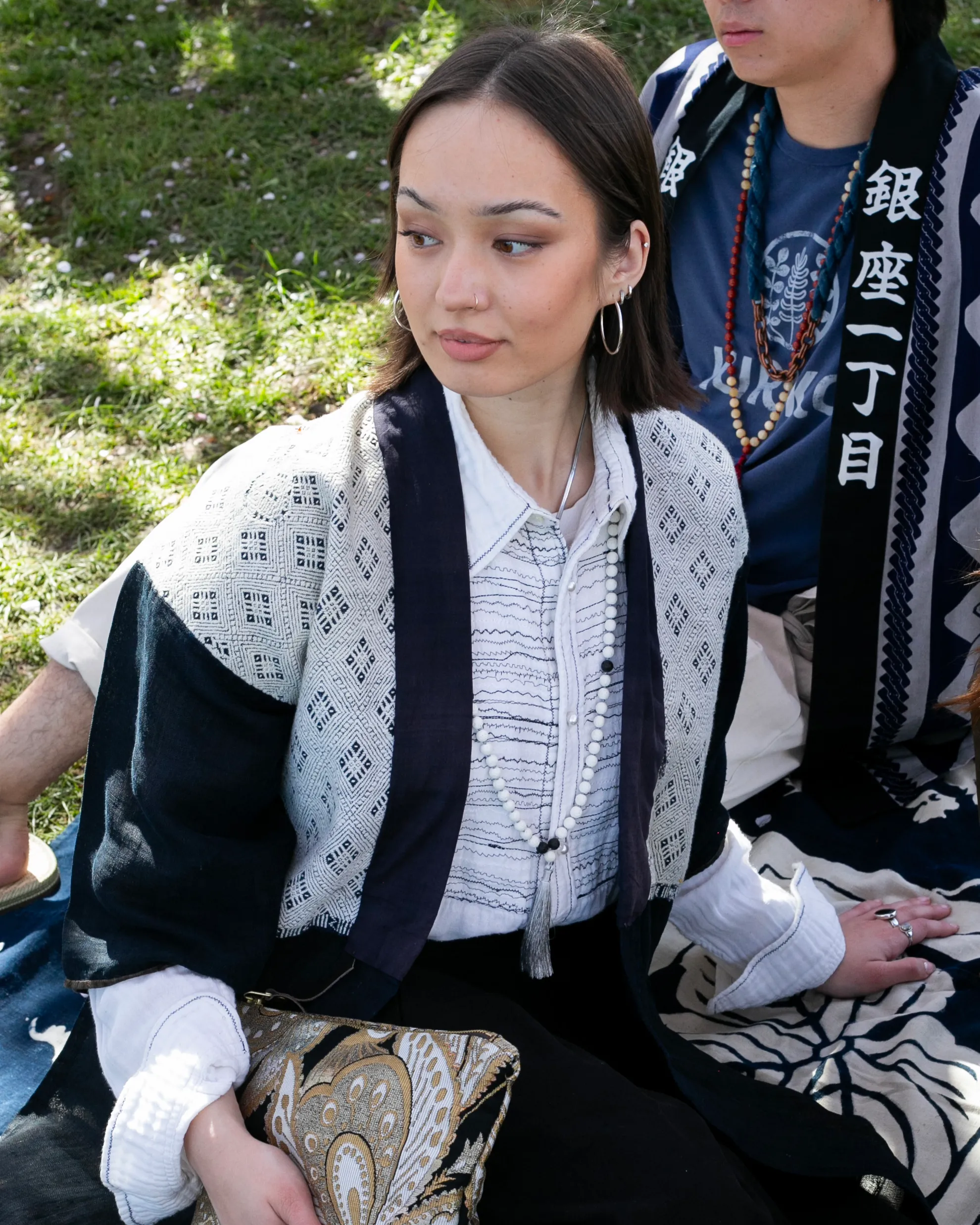 Japanese Repro Button Up Shirt, Gaijin Made, White with Black Embroidery - 3 sold by Kiriko