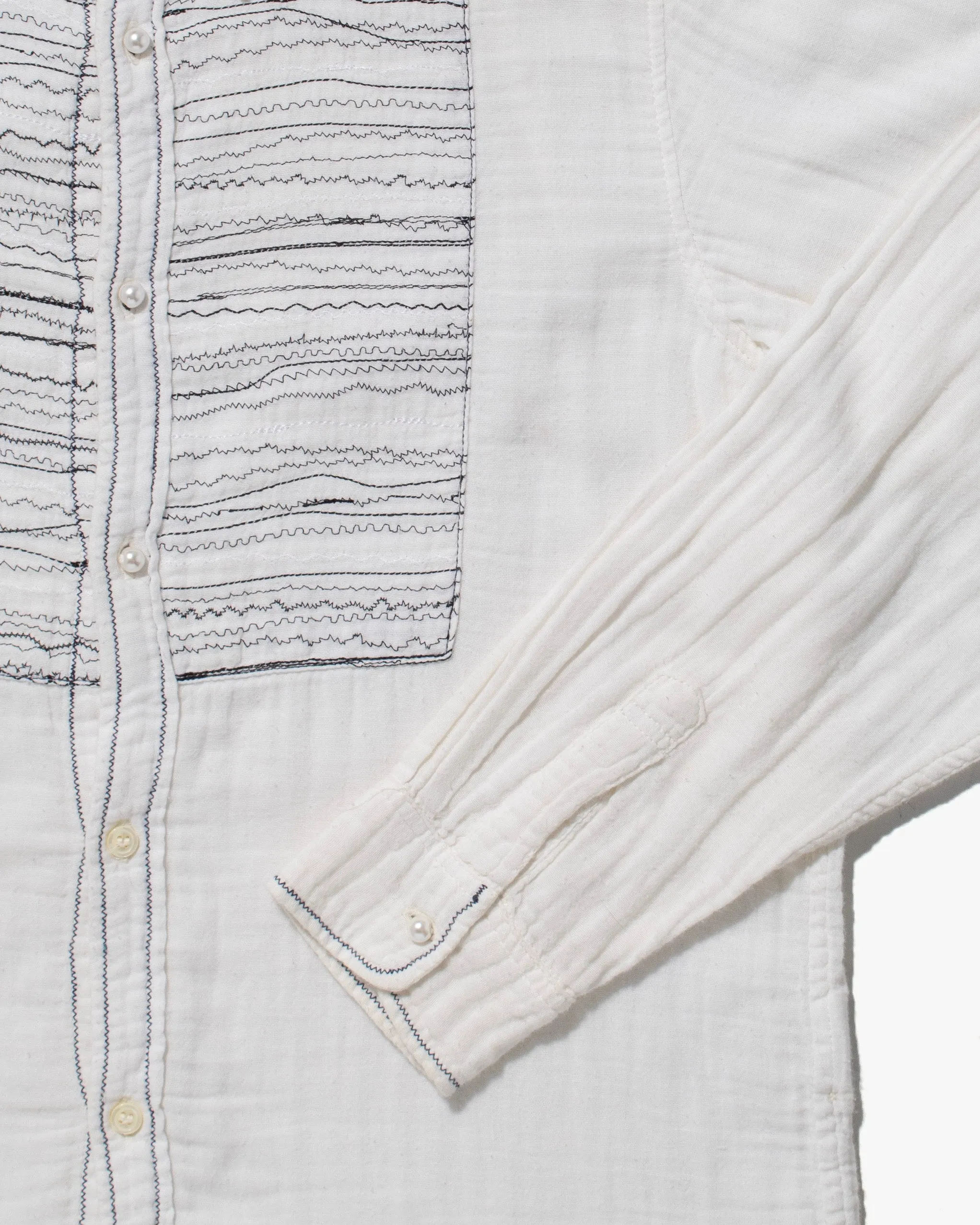 Japanese Repro Button Up Shirt, Gaijin Made, White with Black Embroidery - 3 sold by Kiriko product image thumbnail 4