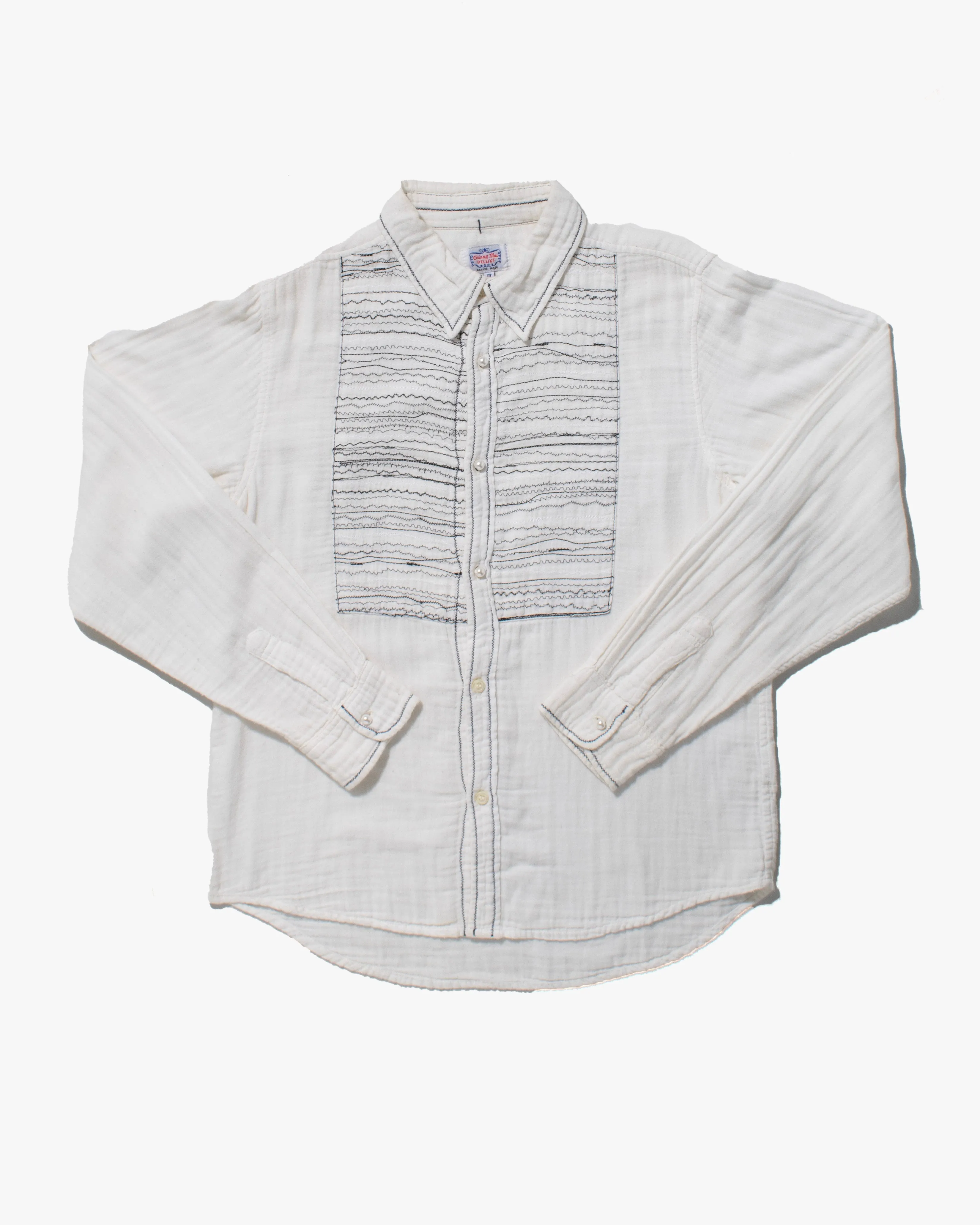 Japanese Repro Button Up Shirt, Gaijin Made, White with Black Embroidery - 3 sold by Kiriko product image thumbnail 3