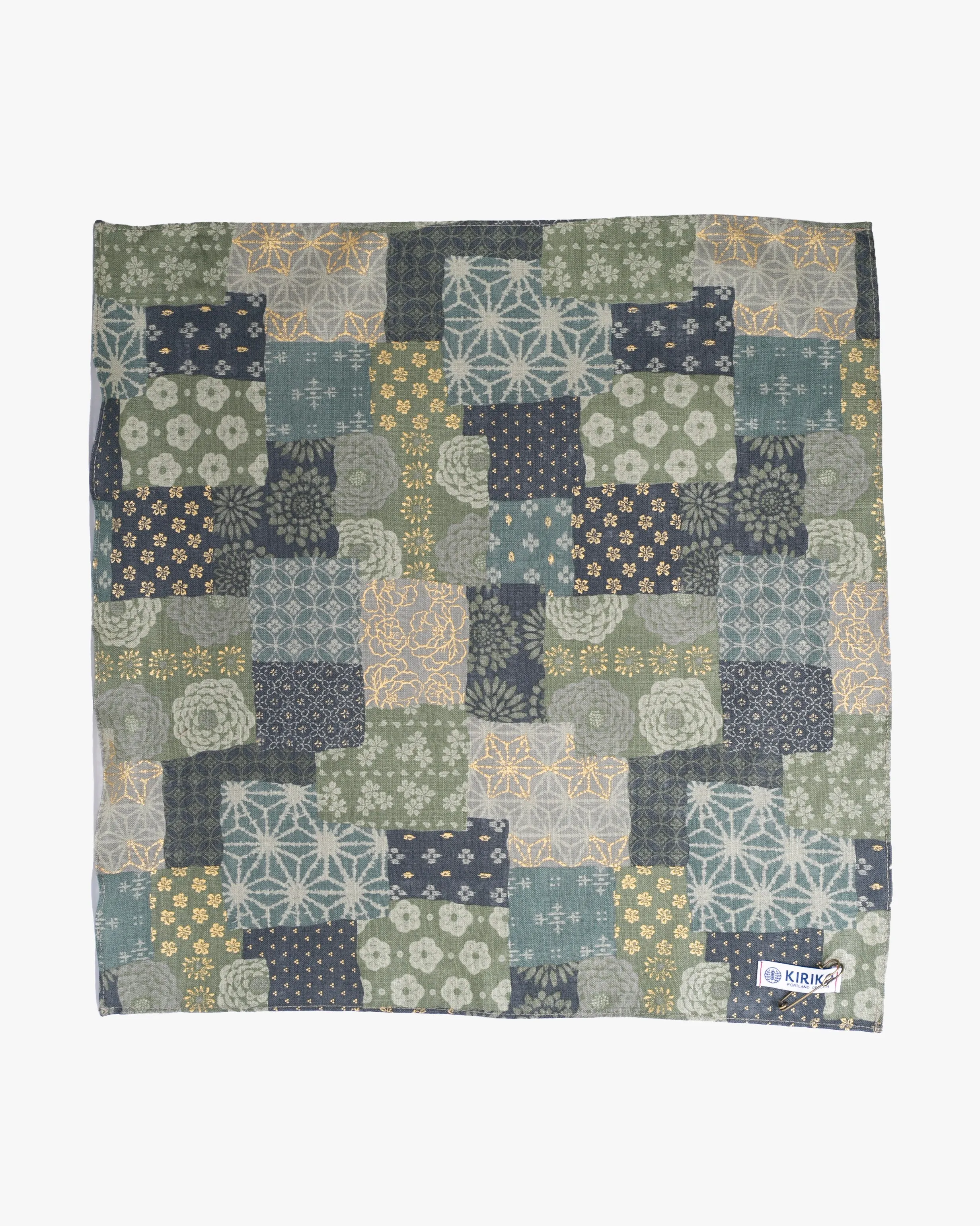 Kiriko Original Bandana, Classic, Patchwork Style, Sage and Gold sold by Kiriko product image thumbnail 4