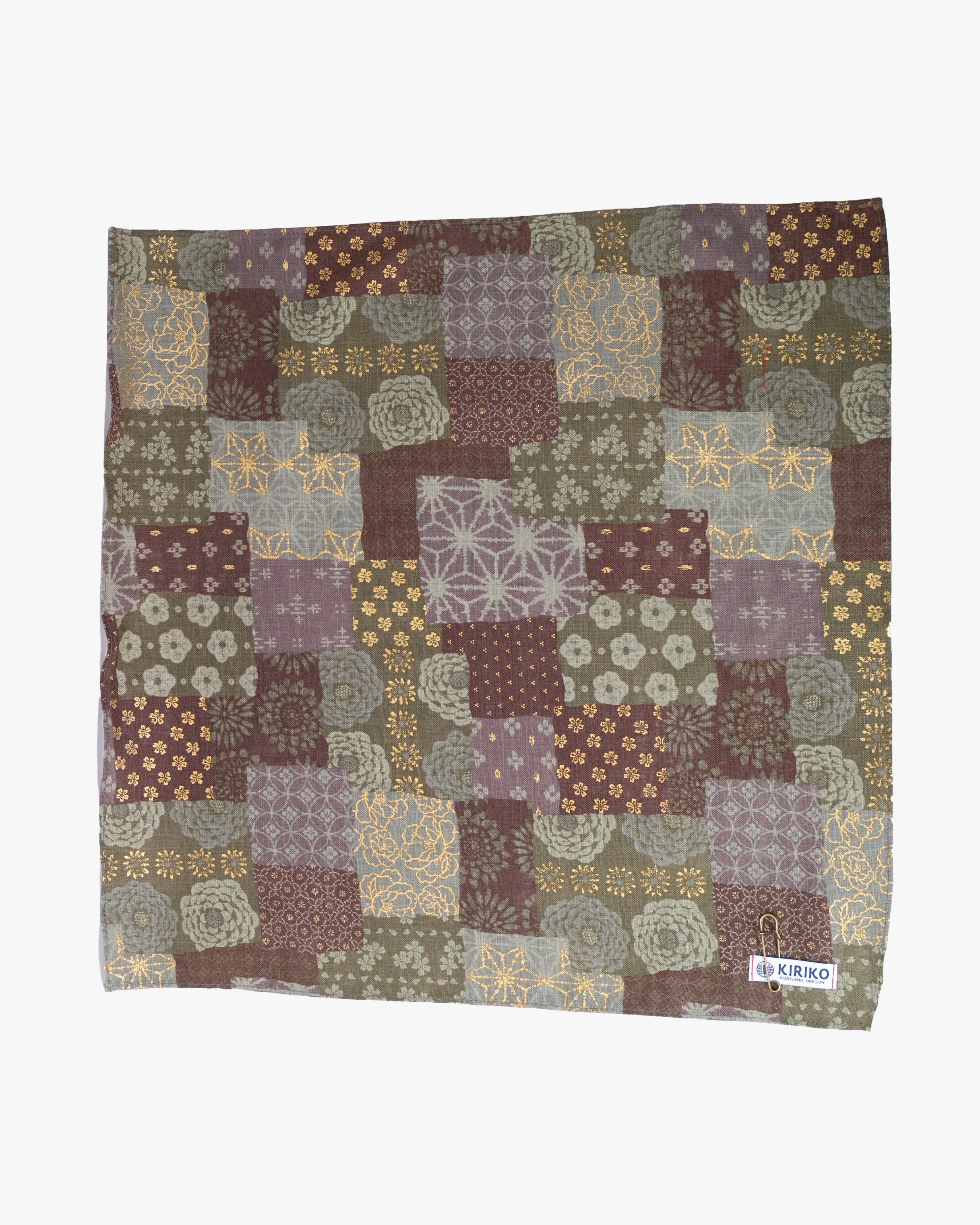 Kiriko Original Bandana, Classic, Patchwork Style, Azuki and Gold sold by Kiriko product image thumbnail 4