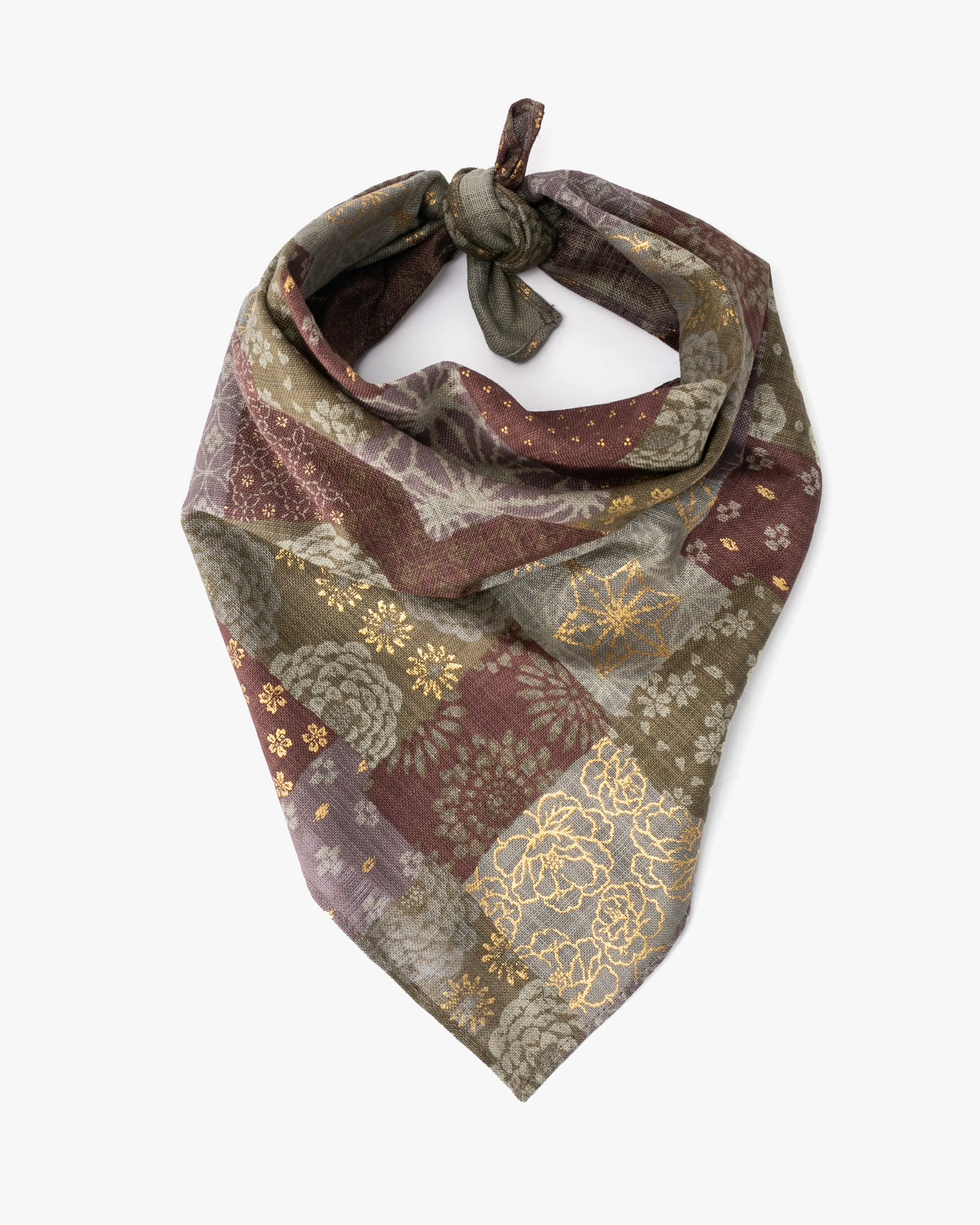 Kiriko Original Bandana, Classic, Patchwork Style, Azuki and Gold sold by Kiriko