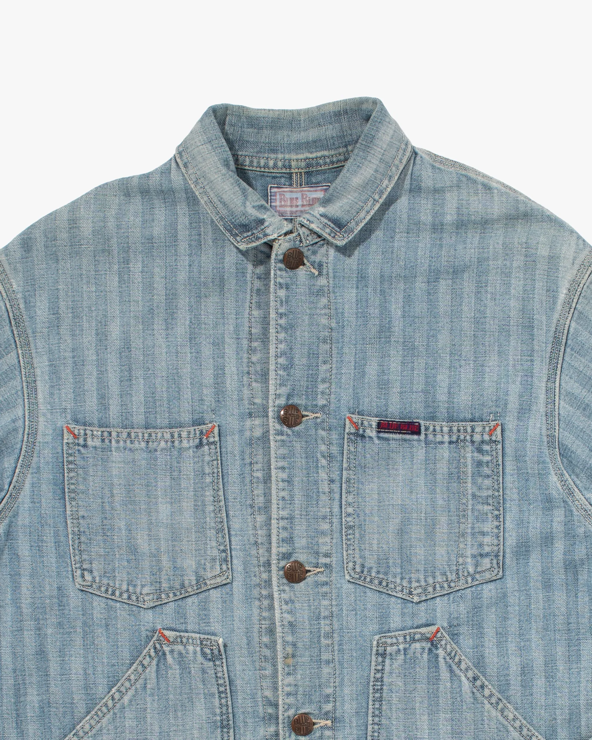Japanese Repro Denim Chore Coat, Blue Blue, Striped Light Wash Denim - M sold by Kiriko product image thumbnail 2