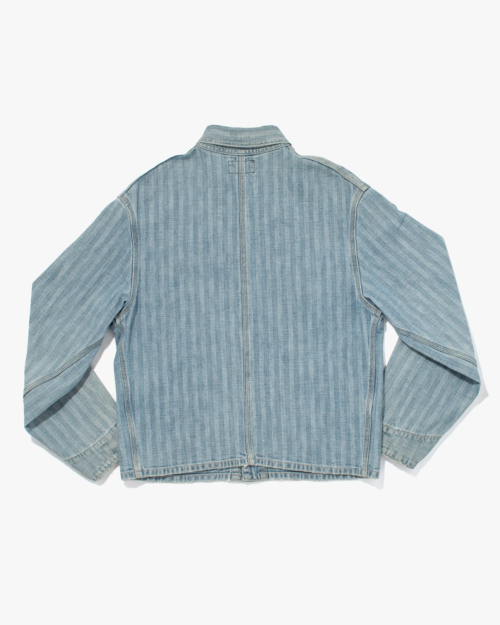 Japanese Repro Denim Chore Coat, Blue Blue, Striped Light Wash Denim - M sold by Kiriko product image thumbnail 4
