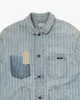Japanese Repro Denim Chore Coat, Blue Blue, Striped Light Wash Denim with Patching- M sold by Kiriko