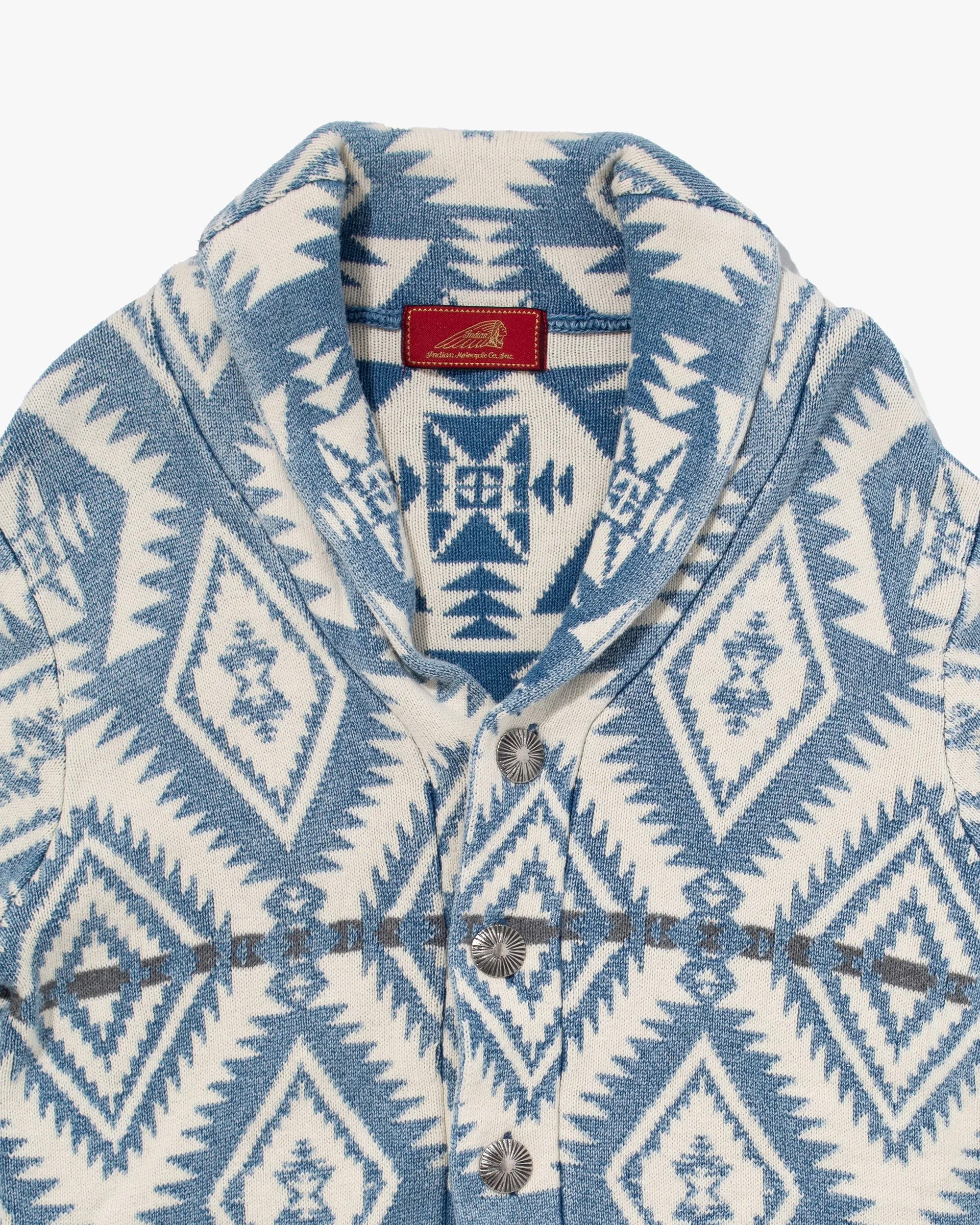 Japanese Repro Wool Coat, Indian Motorcycle Co., Blue and White Geometric - M sold by Kiriko product image thumbnail 2