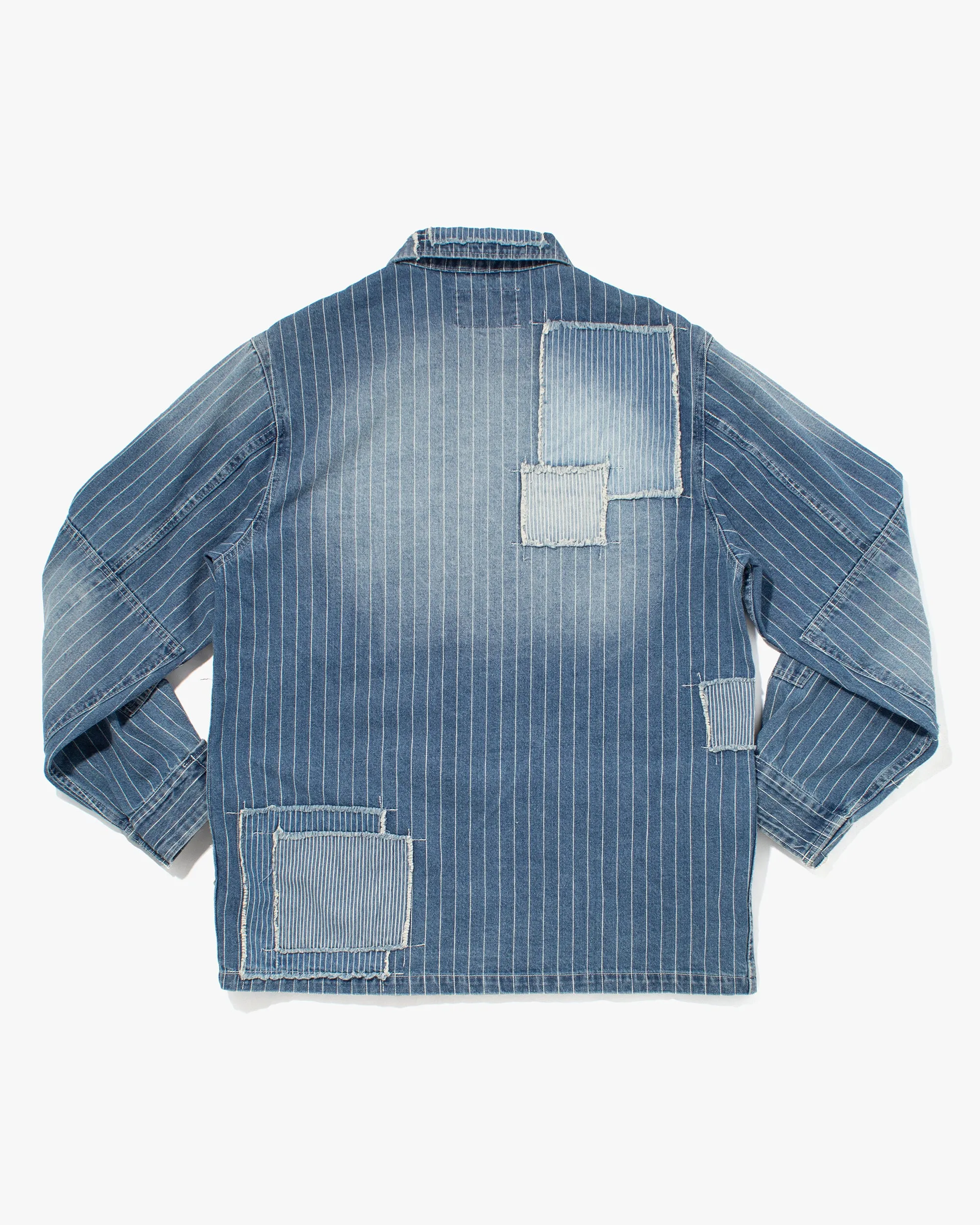 Japanese Repro Denim Chore Coat, Union Made, Pinstriped Patched Denim - M sold by Kiriko product image thumbnail 3