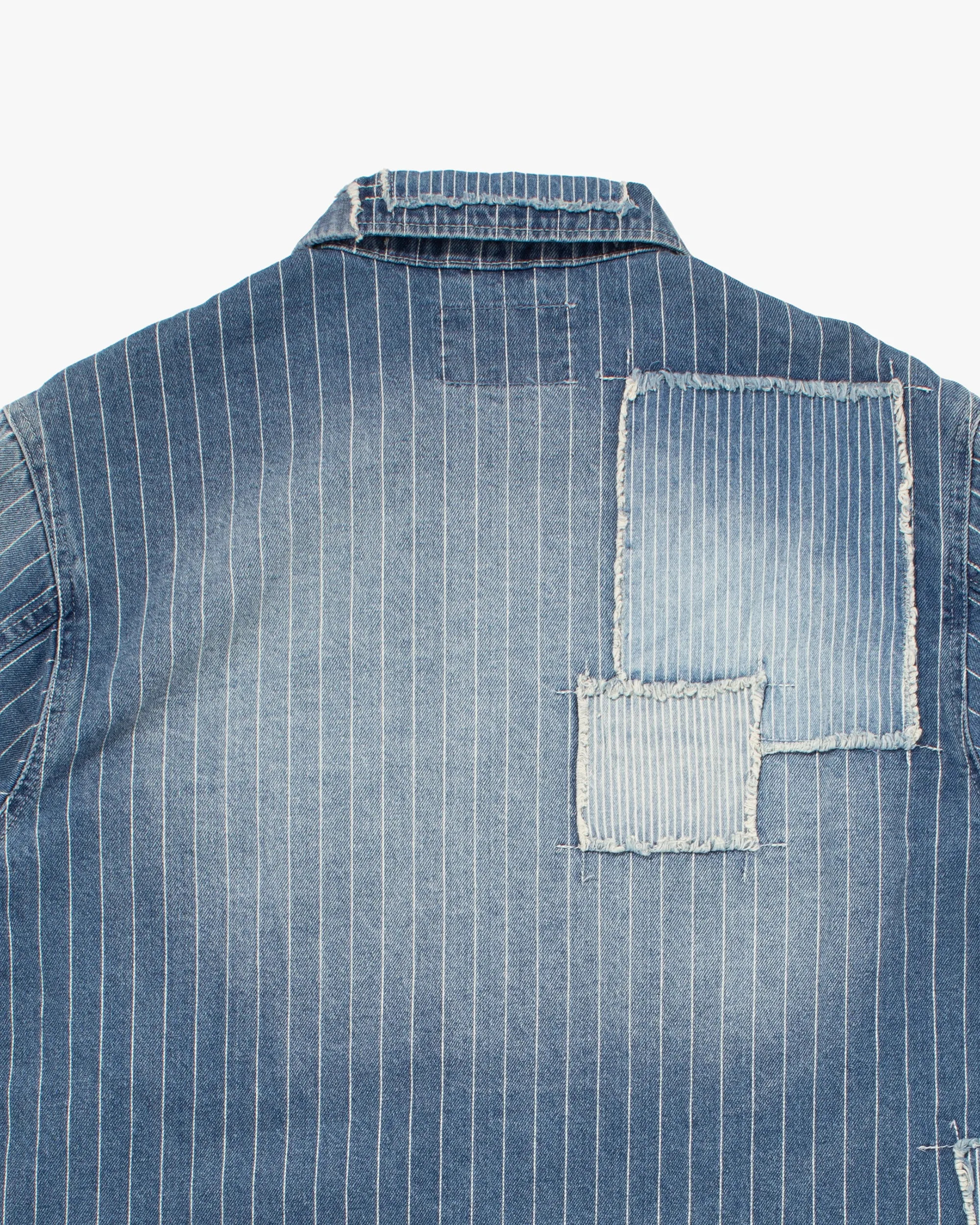 Japanese Repro Denim Chore Coat, Union Made, Pinstriped Patched Denim - M sold by Kiriko product image thumbnail 4