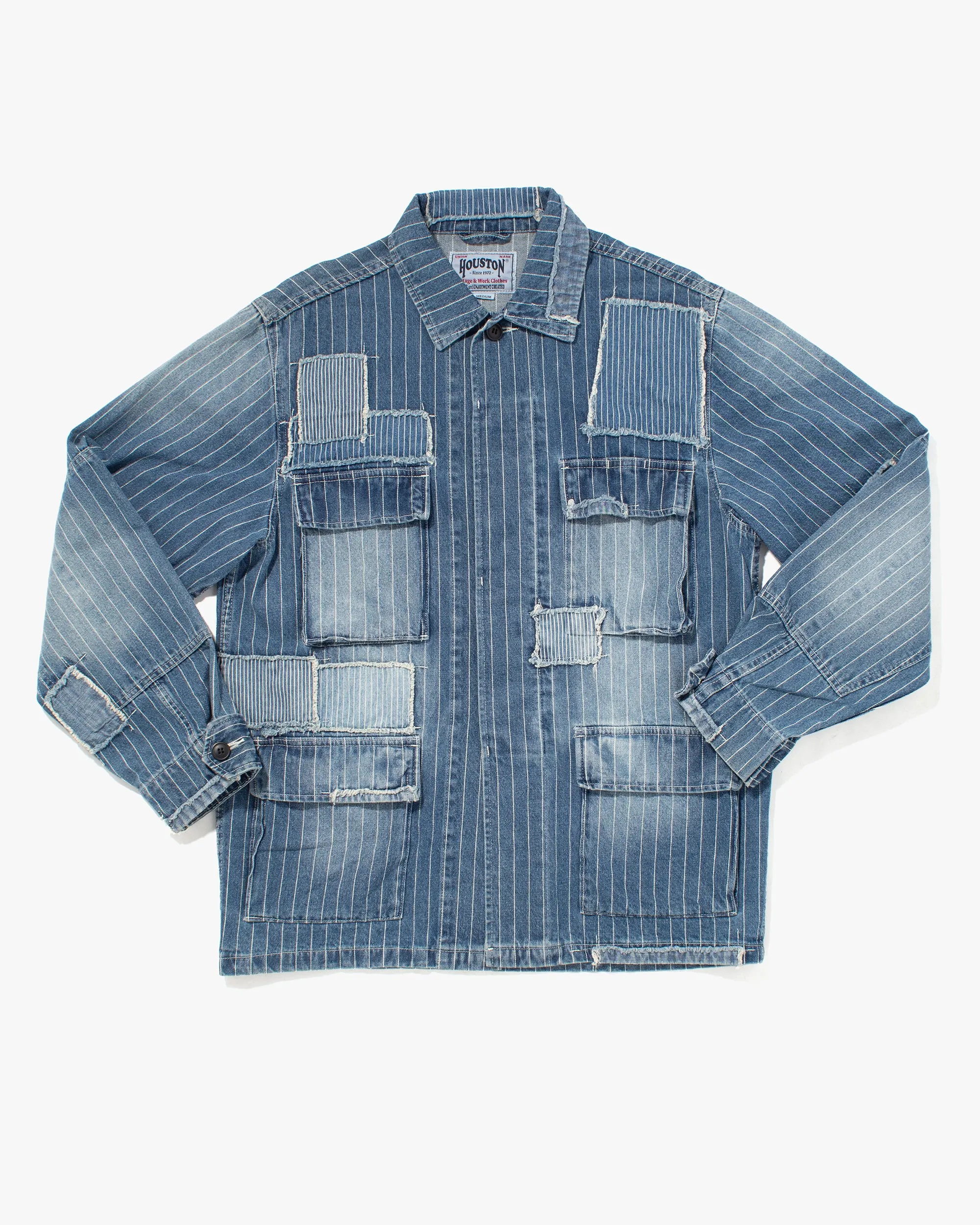 Japanese Repro Denim Chore Coat, Union Made, Pinstriped Patched Denim - M sold by Kiriko product image thumbnail 2