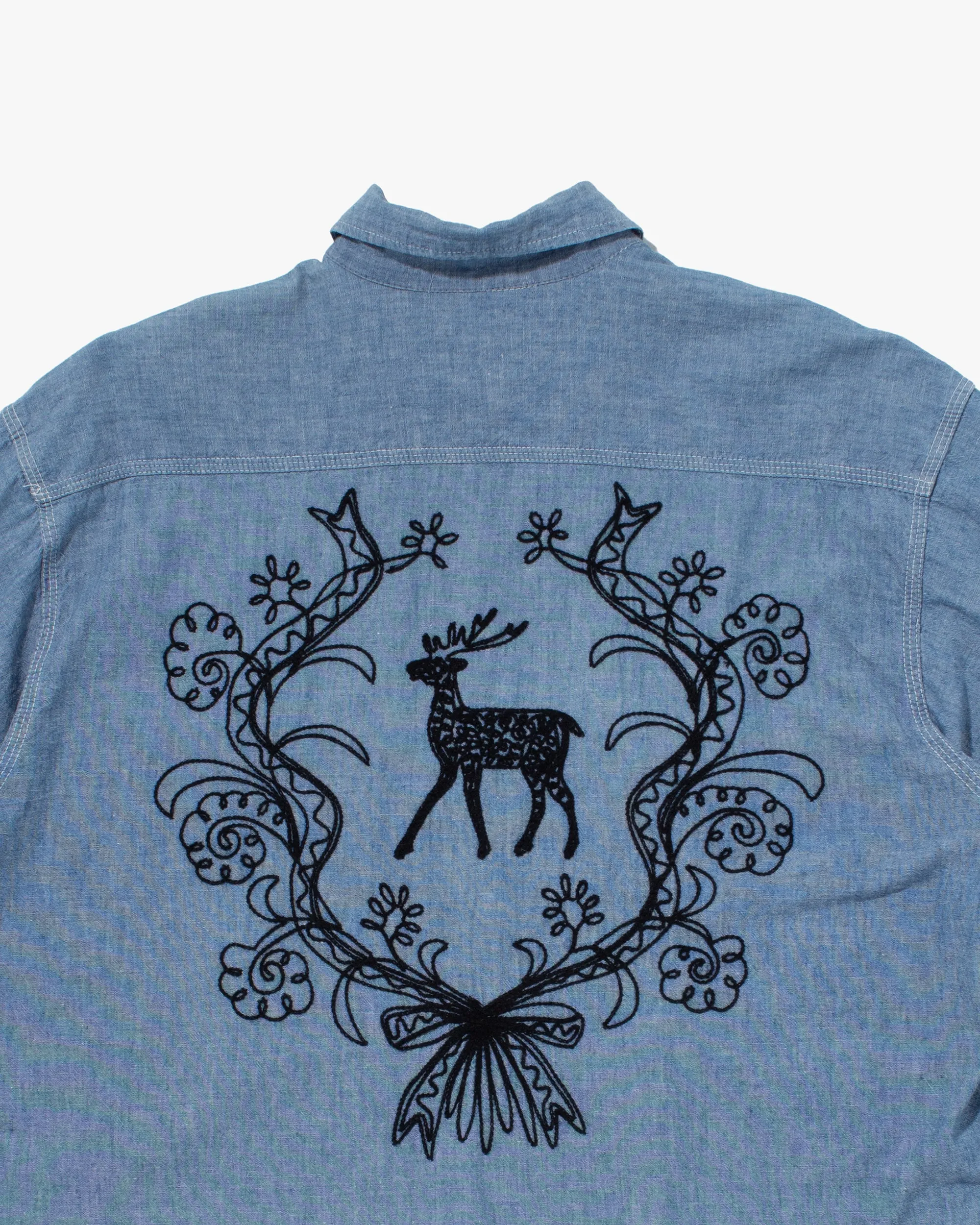 Japanese Repro Button Up Shirt, Blue Blue, Black Elk Embroidery - M sold by Kiriko product image thumbnail 4