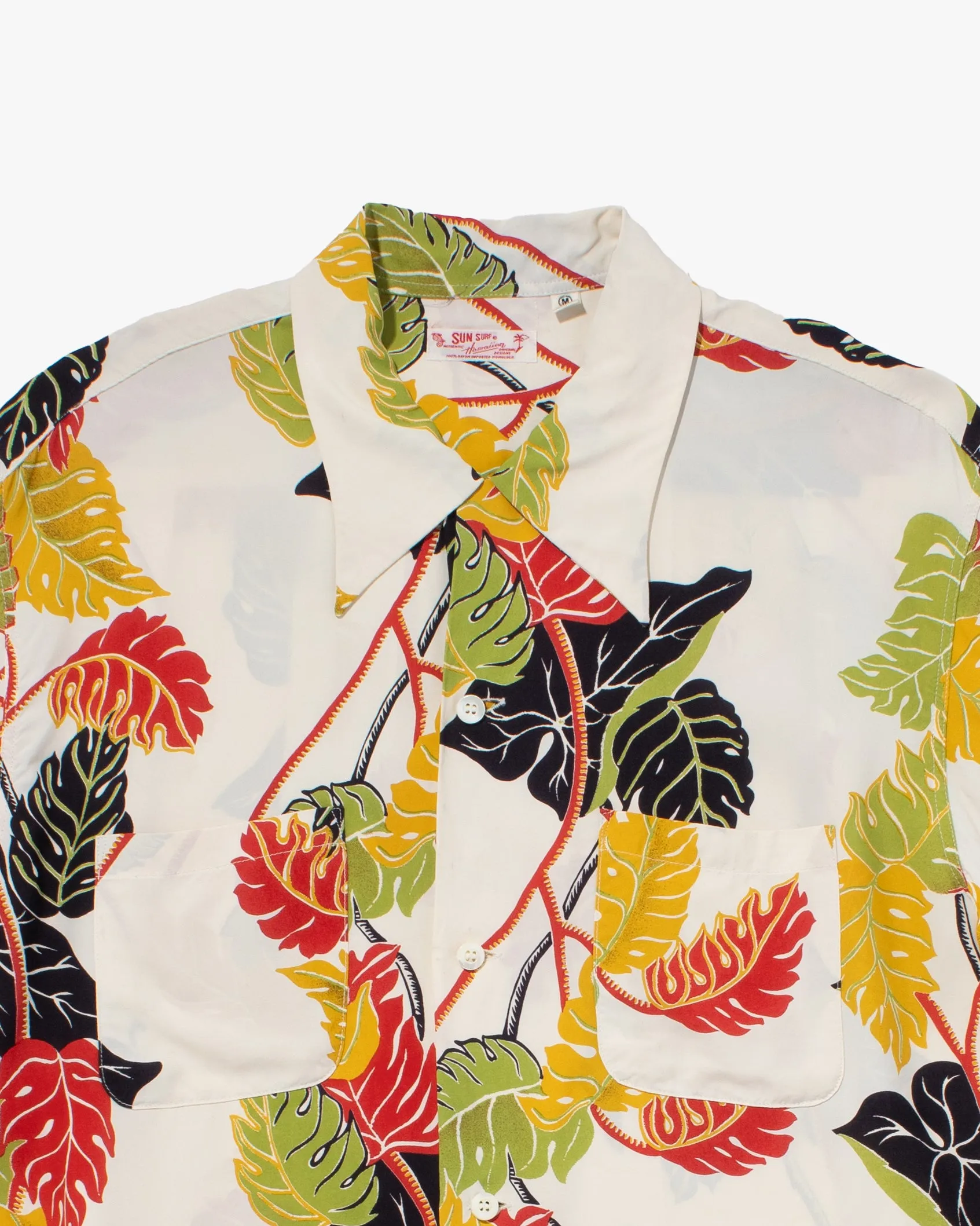 Japanese Repro, Long Sleeve Aloha Shirt, Sun Surf, White with Plant Leaves - M sold by Kiriko product image thumbnail 2