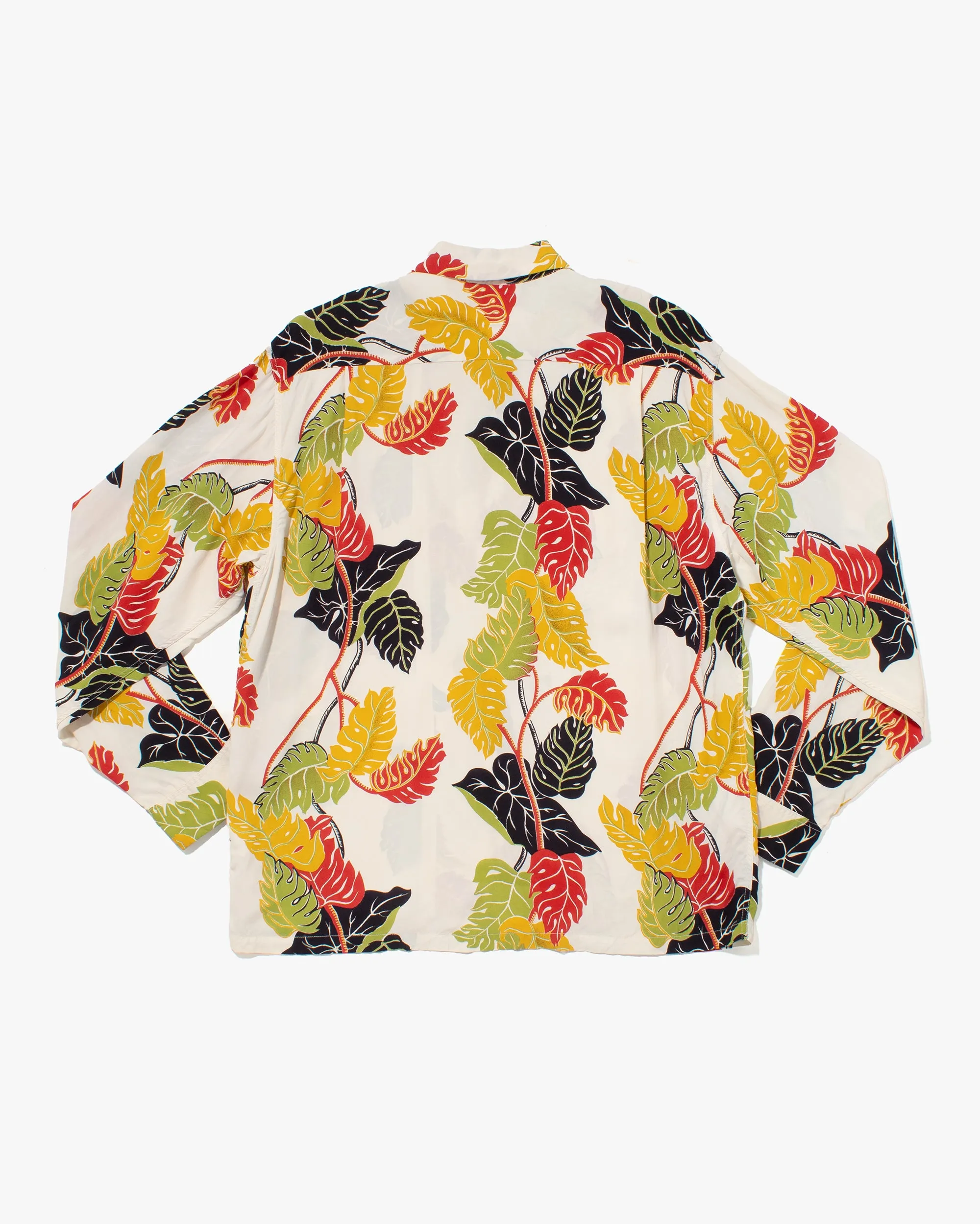 Japanese Repro, Long Sleeve Aloha Shirt, Sun Surf, White with Plant Leaves - M sold by Kiriko product image thumbnail 3