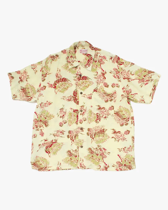 Japanese Repro, Short Sleeve Aloha Shirt, Sun Surf, Pale Yellow with Red Botanical - XL sold by Kiriko