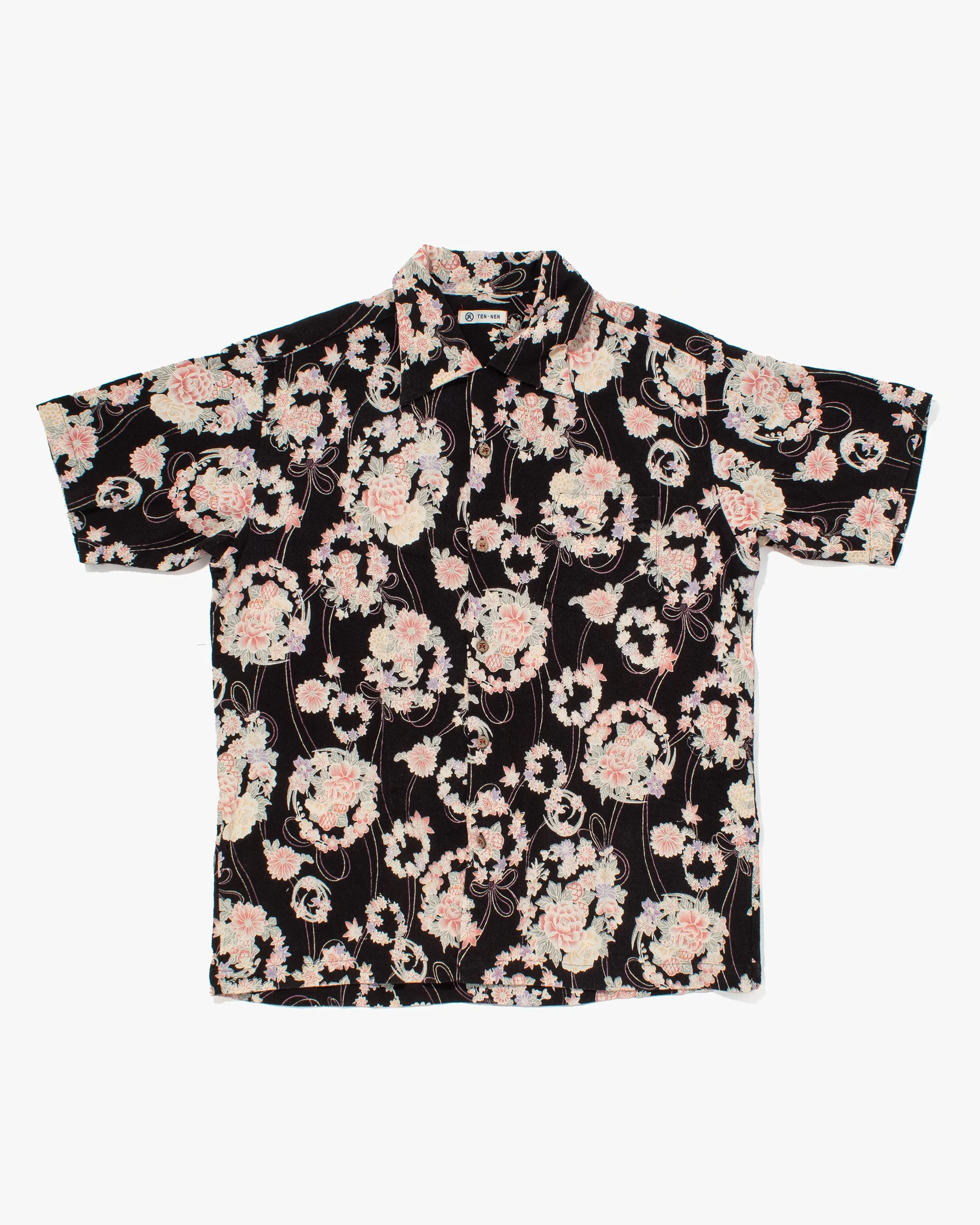 Japanese Repro, Short Sleeve Aloha Shirt, Ten-Nen, Black with Pastel Floral - L sold by Kiriko product image thumbnail 2
