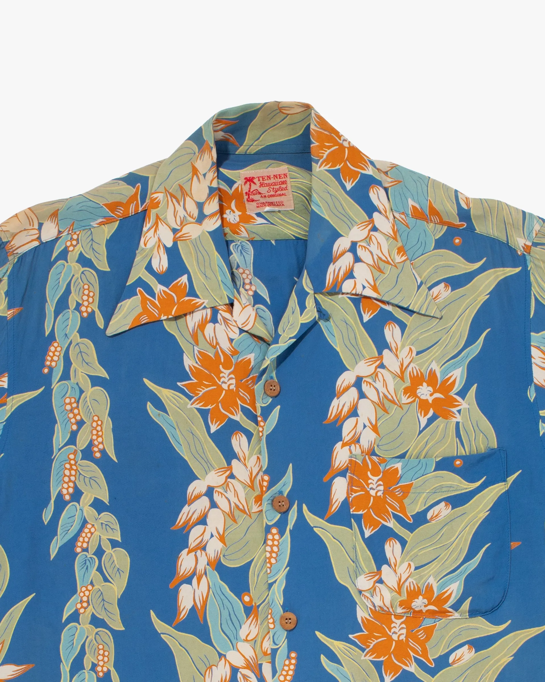 Japanese Repro, Short Sleeve Aloha Shirt, Ten-Nen, Blue with Orange Floral - M sold by Kiriko product image thumbnail 2