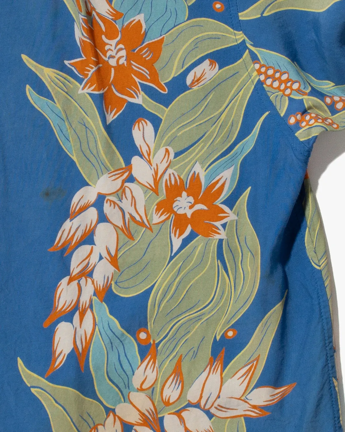 Japanese Repro, Short Sleeve Aloha Shirt, Ten-Nen, Blue with Orange Floral - M sold by Kiriko product image thumbnail 5