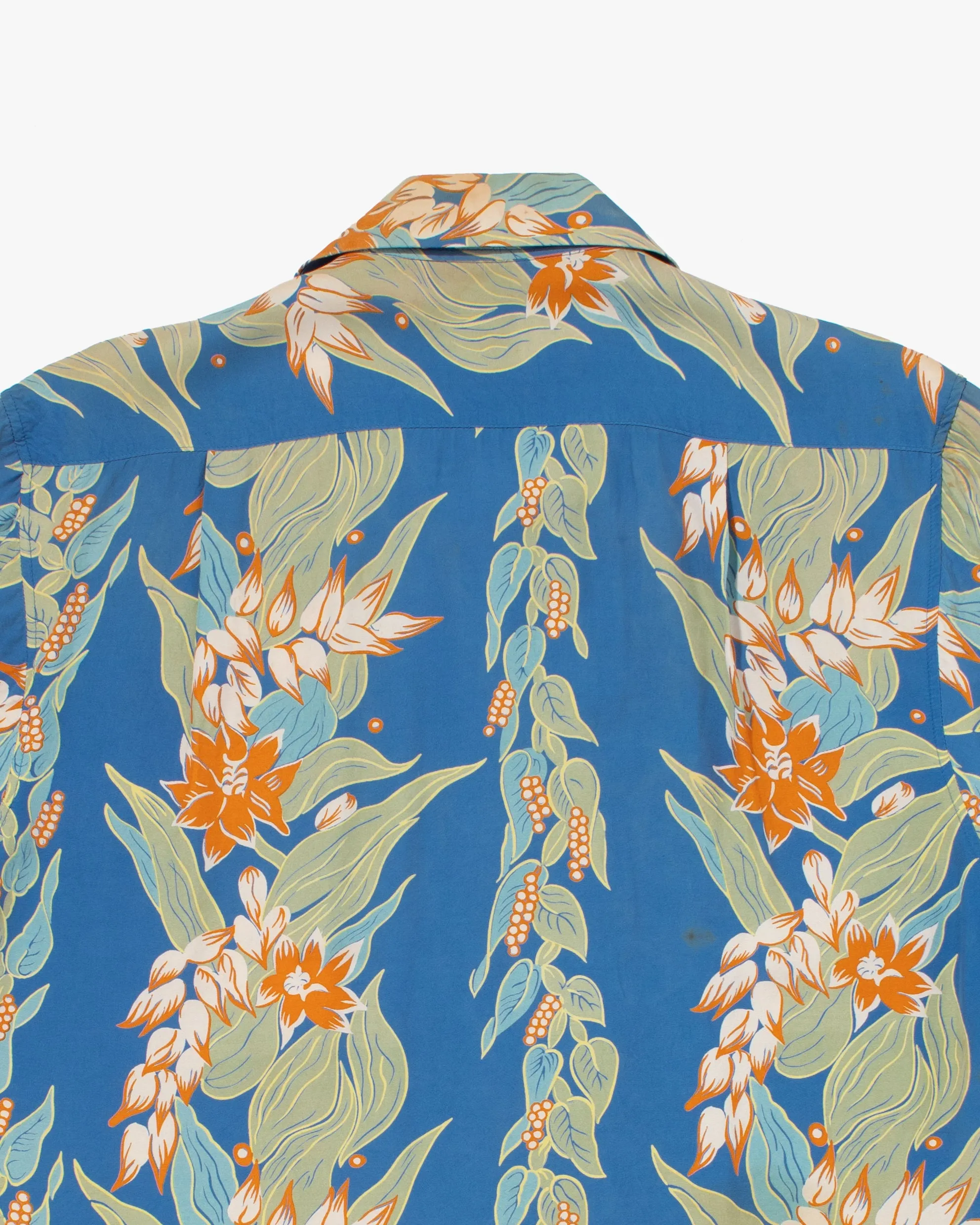 Japanese Repro, Short Sleeve Aloha Shirt, Ten-Nen, Blue with Orange Floral - M sold by Kiriko product image thumbnail 4