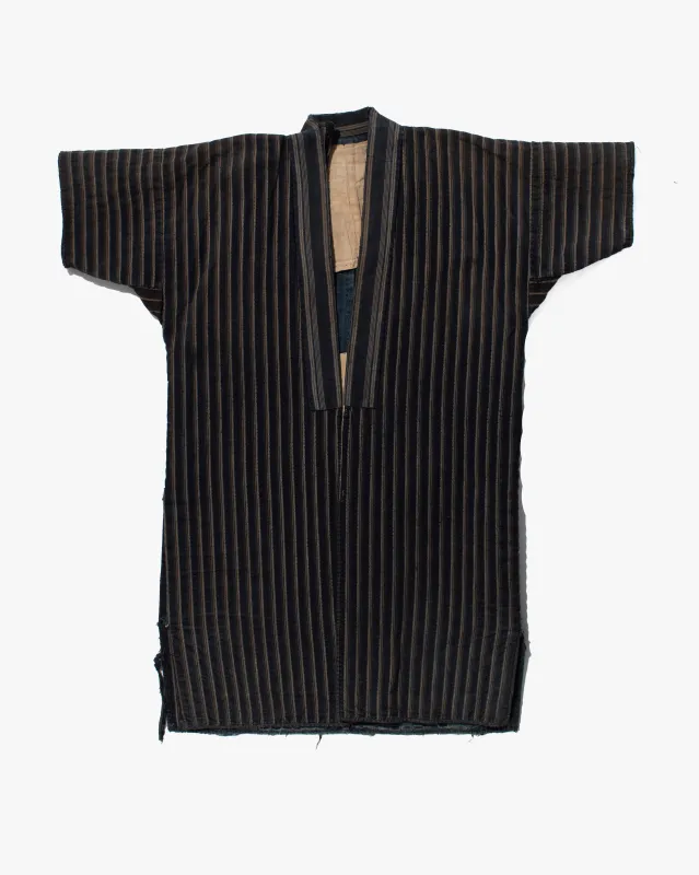 Vintage Noragi Jacket, Fully Sashiko Stitched, Multi-Stripe Faded Indigo sold by Kiriko