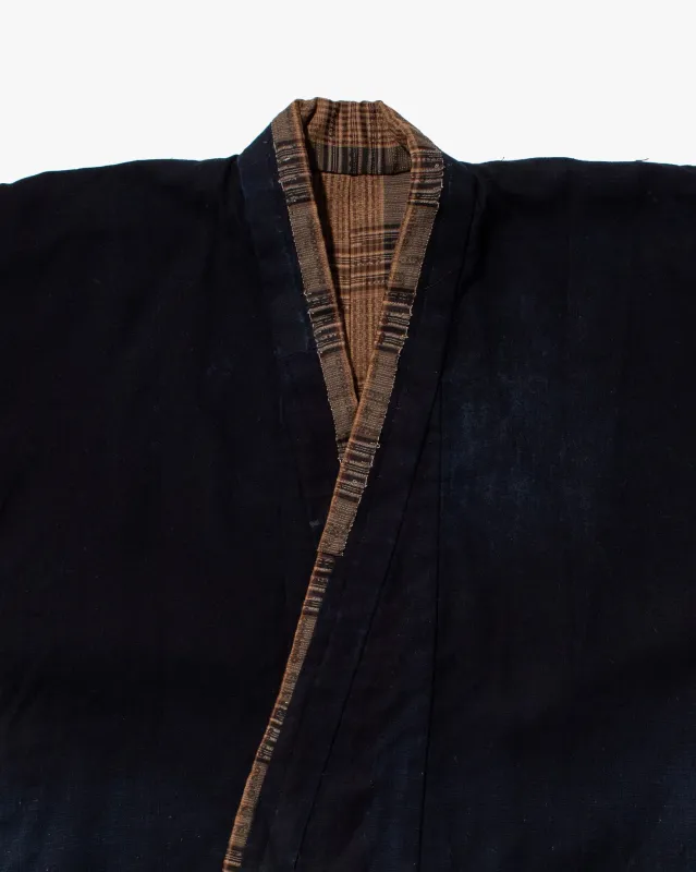 Vintage Noragi Jacket, Fully Sashiko Stitched, Brown Plaid and Indigo sold by Kiriko