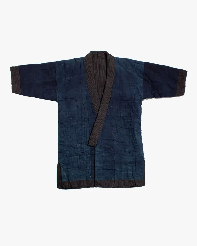 Vintage Noragi Jacket, Fully Sashiko Stitched, Padded Indigo Striped sold by Kiriko