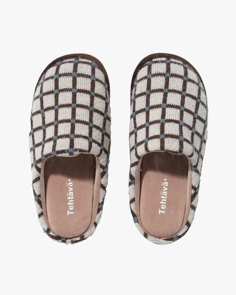 Slippers, Bisque, Tehtava, Grid Teal and Black sold by Kiriko product image thumbnail 2