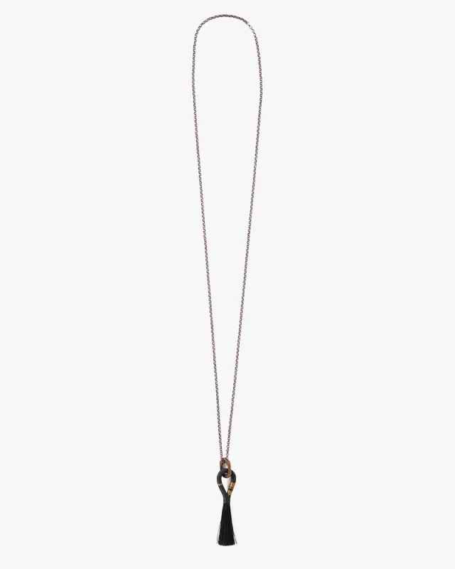 Boet Necklace, Colorblock Horse Tassel, Black with Gold sold by Kiriko